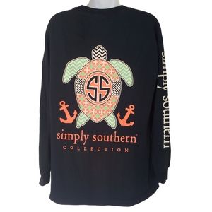 Simply Southern Tee T shirt Turtle Preppy Collection long sleeve Med blue EUC